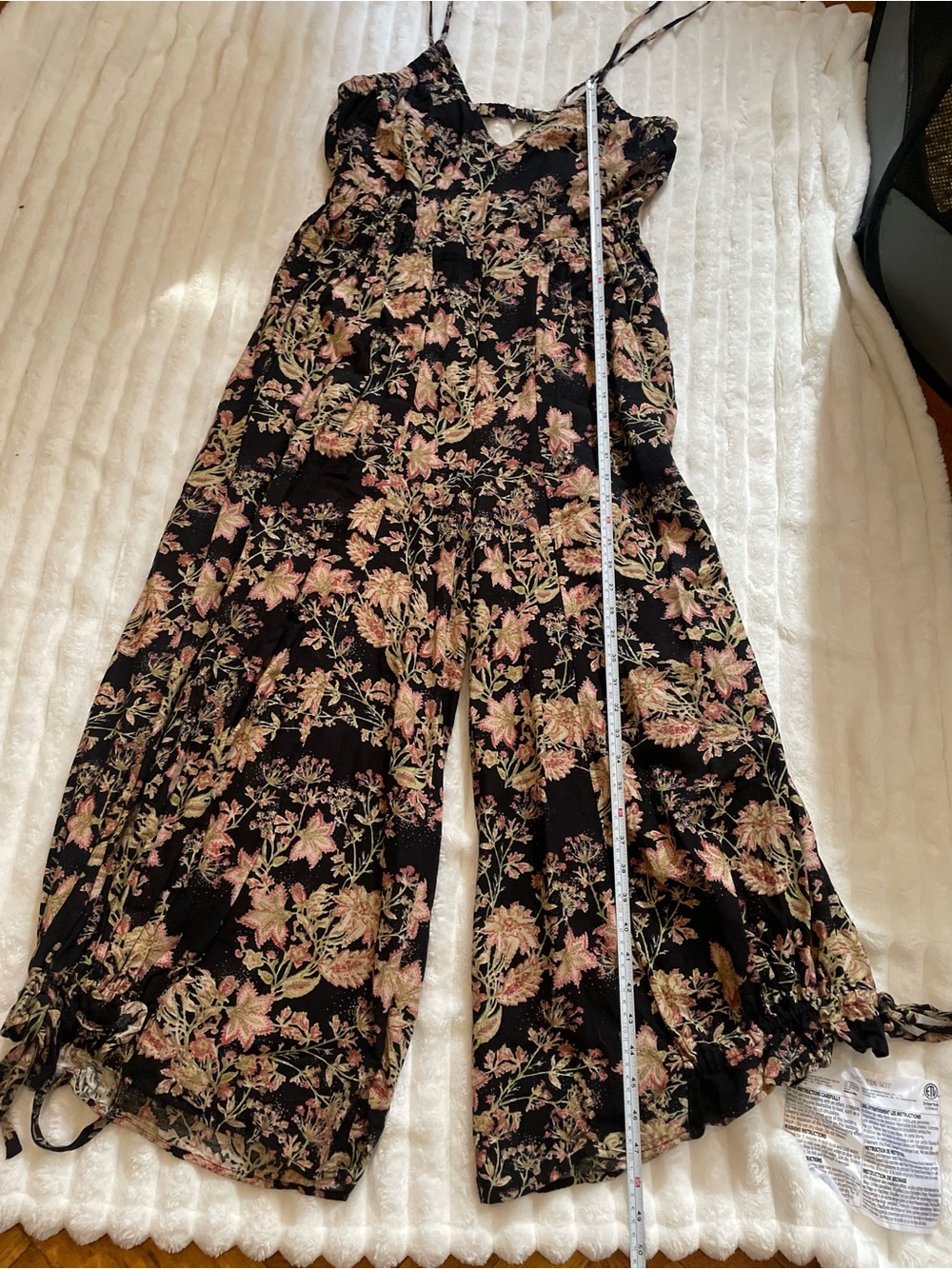 Free People Black Floral Wide-Leg Spaghetti-Strap Jumpsuit - Picture 5 of 15